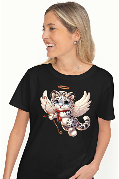 StoryGift Romania Tricou Femei cu un tigru alb Cupidon, ilustratie, trage cu arcul, aripi, indrago BLK_XL