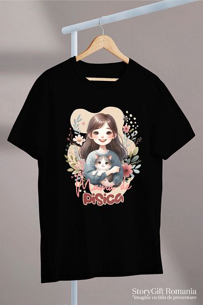 StoryGift Romania Tricou Femei Mama de pisica, iubitorii de animeel motani cu imprimeu pe Fata, 10 BLK_M