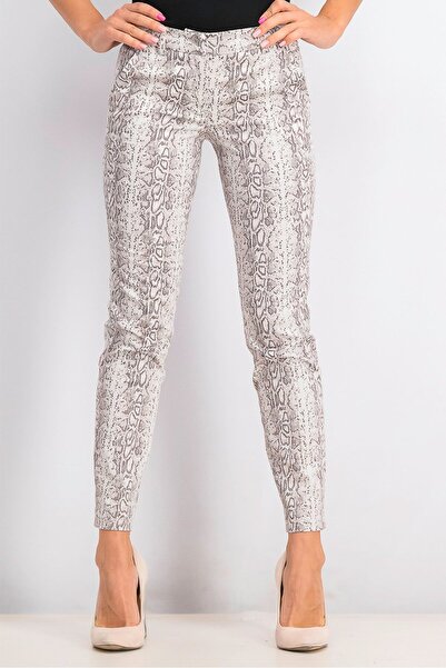 MOHITO Women Regular Fit Snakeskin Straight Leg Pants, White