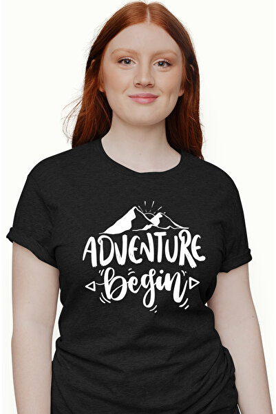 StoryGift Romania Tricou Femei cu munti si mesajul "Adventure begins" - incep...