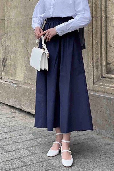 MY QILAM 10 NUMARA MODA ЖІНОЧА СИНЯ СУКНЯ З ЕЛАСТИЧНИМИ КАНТОВИМИ КИШЕНЯМИ З ПОПЛІНУ 10NMR180