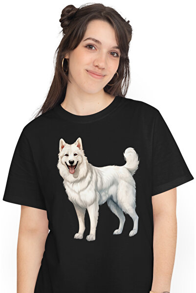 StoryGift Romania Tricou Femei cu un caine alb bucuros, ilustratie, jucaus, a...