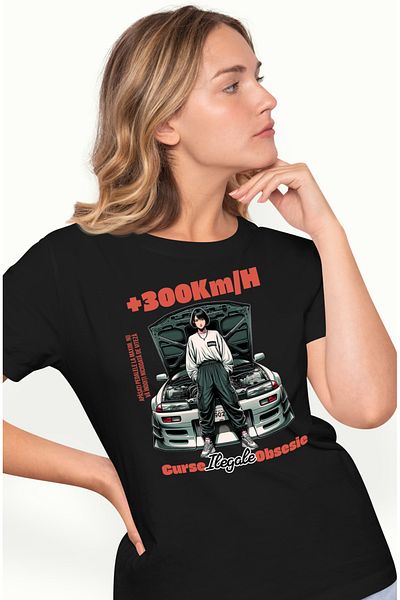 StoryGift Romania Tricou Femei Fata stil Anime Cu Masina Curse Ilegale Obsesie Viteza cu imprimeu BLK_S