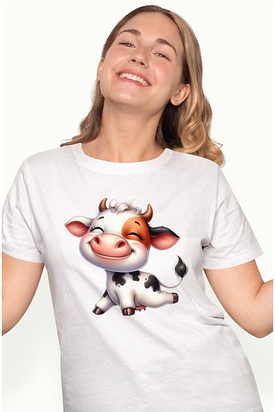 StoryGift Romania Tricou Femei cu o vacuta vesela care se intinde, ilustratie, exercitii fizice, a WHT_L