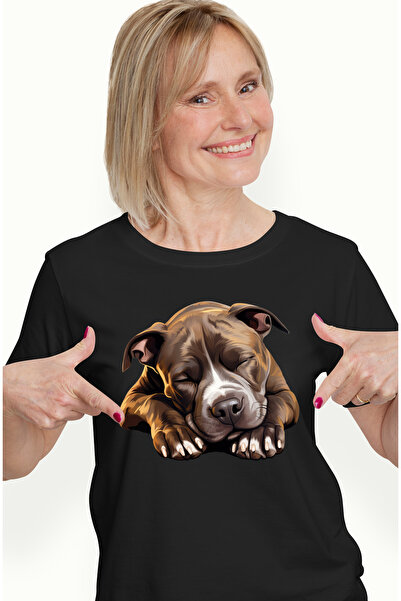 StoryGift Romania Tricou Femei cu un catel care doarme, maro, oboseala, odihn...