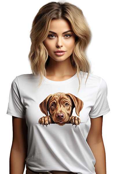StoryGift Romania Tricou Femei cu un caine care priveste surprins, ilustratie...