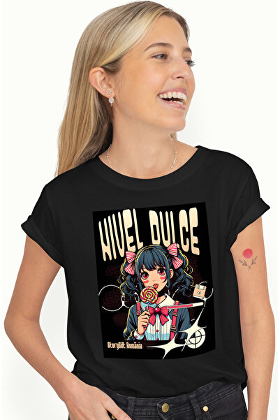 StoryGift Romania Tricou Femei Nivel Dulce fata cu acadea anime joc video cu imprimeu pe Fata, 100 BLK_S