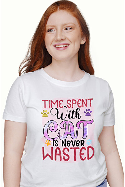 StoryGift Romania Tricou Femei cu mesajul "Time spent with cat is never waste...