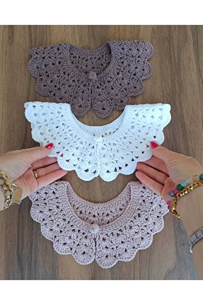 NGA's Beyaz El İşi Örgü Kız Çocuk Bebek Yakalık Hediyelik Bayramlık 0-4 yaş- Toka Hediyeli