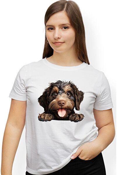 StoryGift Romania Tricou Femei cu un catel foarte blanos, ilustratie, fericit...