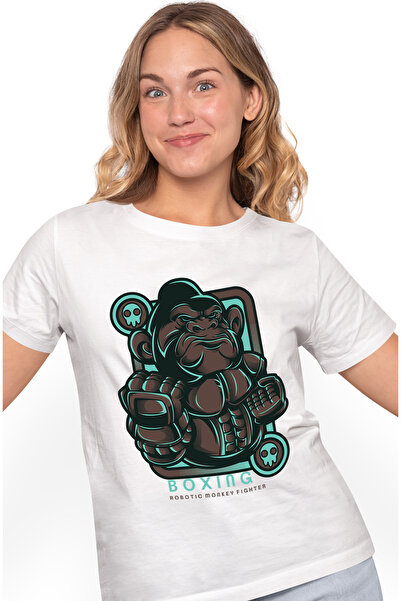 StoryGift Romania Tricou Femei Cu Gorila Furioasa Cu manusi De Box, Text In Engleza Boxing, Iubito WHT_XS