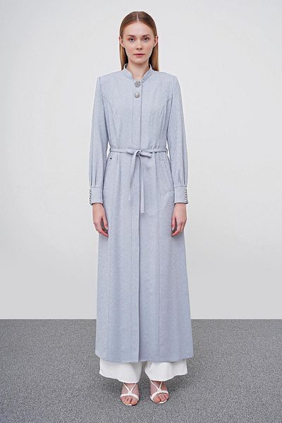 Zühre Gray Topcoat with Patterned Accessory Detail 13279