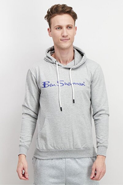 Ben Sherman سويت شيرت رجالي بغطاء رأس للرأس وشعار العلامة التجارية وأكمام طوي...
