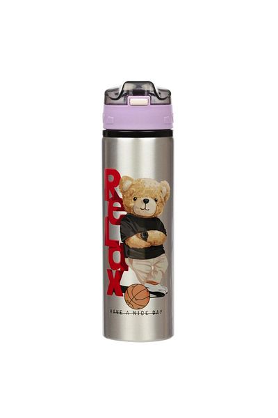 Kelebek Oyuncak Relax Teddy Bear Themed Aluminum Water Bottle with Straw