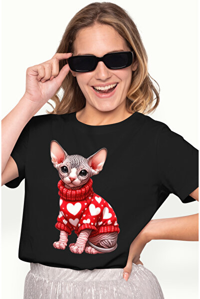 StoryGift Romania Tricou Femei cu o pisicuta Sfinx care poarta o bluza groasa...