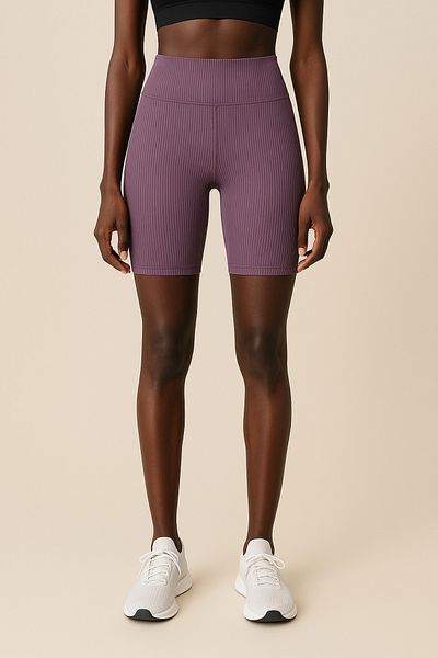 HNX Women's High Waist Tight Ripped Ribbed Short Sports Leggings |   Magenta