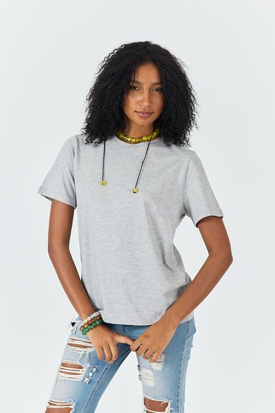 Soho Mood Women's Crew Neck 100% Cotton Gray Basic T-Shirt