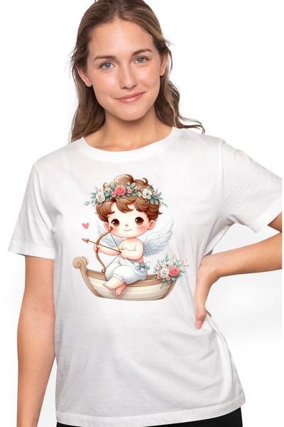 StoryGift Romania Tricou Femei cu un bebelus vesel care trage cu arcul, ilust...