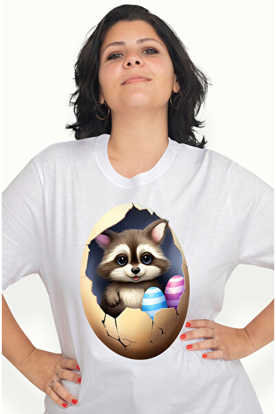 StoryGift Romania Tricou Femei cu un pui de raton care sta intr-un ou spart, ...