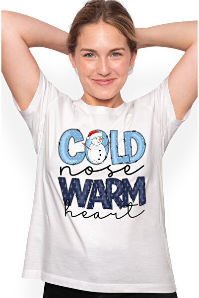 StoryGift Romania Tricou Femei cu om de zapada cu mesajul "Cold nose, warm he...