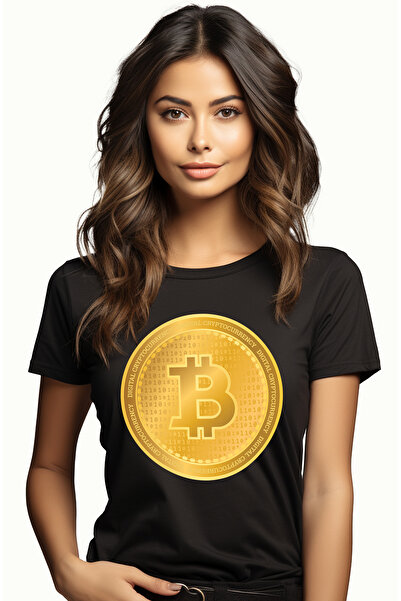 StoryGift Romania Tricou Femei Cu Simbol Bitcoin, Banut De aur, Monede Virtuale, Iubitorii De Inve BLK_L