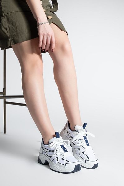 Marjin Women's Sneaker Thick Sole Lace-Up Multi-Piece Sports Shoes Asvora Navy Blue