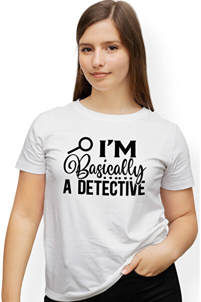 StoryGift Romania Tricou Femei cu o lupa si mesajul "I'm basically a detective" - practic sunt det WHT_XS