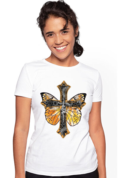 StoryGift Romania Tricou Femei cu o cruce cu mesajul "Faith", religie, ilustr...
