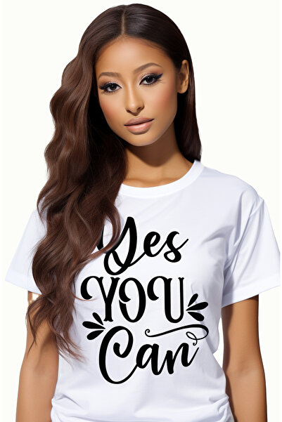 StoryGift Romania Tricou Femei cu textul in engleza "Yes, you can" - da, tu p...