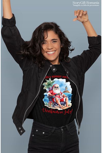 StoryGift Romania Tricou Femei Cu Mesajul "santa's Summer Paradise: Christmas In July!", Vara, Vac Blk_l