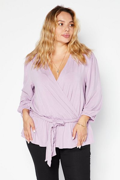 Ralph Lauren Women V-neck Long Sleeves Plain Blouse, Lavender