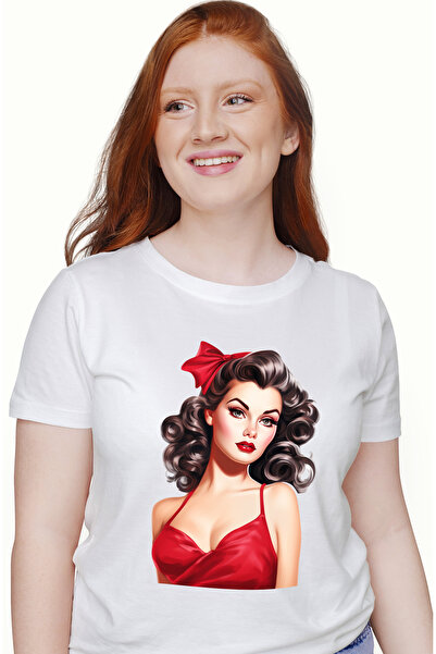 StoryGift Romania Tricou Femei cu o femeie frumoasa cu rochie rosie, ilustrat...