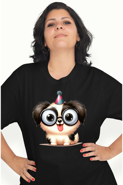 StoryGift Romania Tricou Femei cu un catel nebunatic, ilustratie, privire ciu...