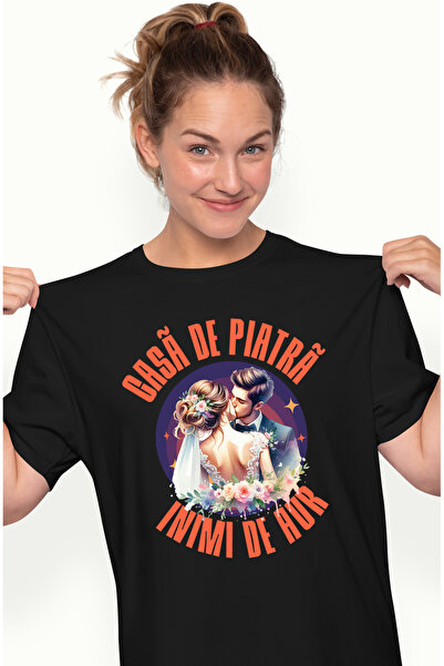 StoryGift Romania Tricou Femei Casa de piatra si inimi de aur, Cuplu Indragos...