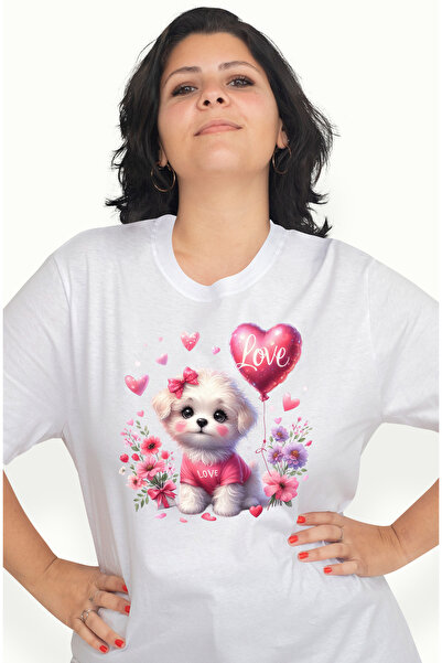 StoryGift Romania Tricou Femei cu o catelusa imbujorata, ilustratie, inimioar...