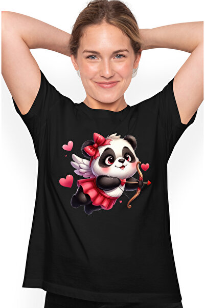 StoryGift Romania Tricou Femei cu o ursoaica Panda, ilustratie, Cupidon, trag...