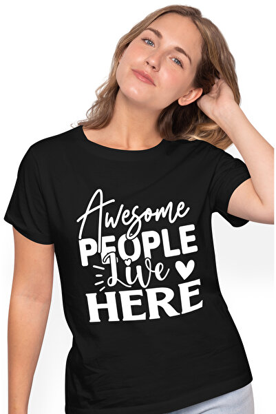 StoryGift Romania Tricou Femei cu inimioare si textul "Awesome people live he...
