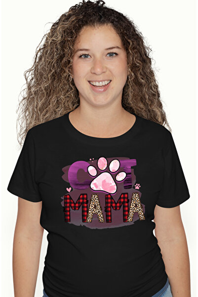 StoryGift Romania Tricou Femei cu mesajul "Cat mama", mama pisica, fundal roz, labuta, ilustratie, BLK_XL