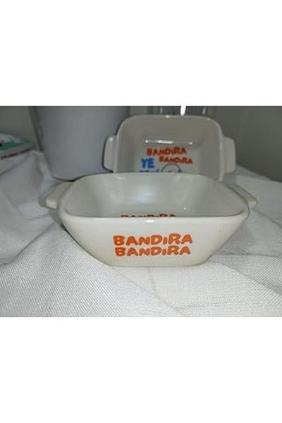Mu Art Ahşap Cute Bandira Printed Porcelain Serving Plate, White, Set of 2 (Bandıra Bandıra Eat Me)