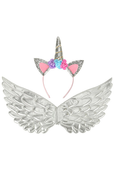 zola Αποκριάτικη στολή για κορίτσια, μοντέλο μονόκερου, ασημένια φτερά, στέμμα και φούστα, ηλικία + 3 ετών