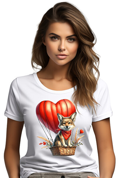 StoryGift Romania Tricou Femei cu un lup, ilustratie, zboara cu un balon cu a...