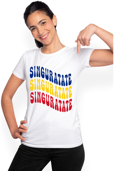 StoryGift Romania Tricou Femei Cuvantul Singuratate, in Culorile Steagului Ro...
