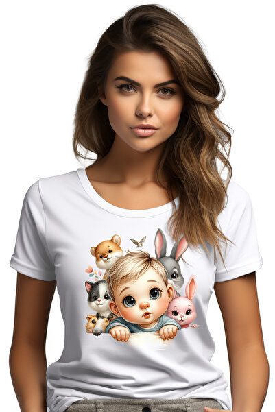 StoryGift Romania Tricou Femei cu un copilas, ilustratie, animalute, pasare, ...