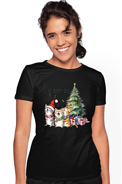 StoryGift Romania Tricou Femei cu pisici care canta cu mesajul "Be Happy Day"...
