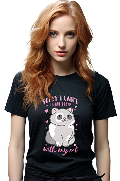 StoryGift Romania Tricou Femei Cu Pisica Gri, Sorry I Can, t I Have Plans Wit...
