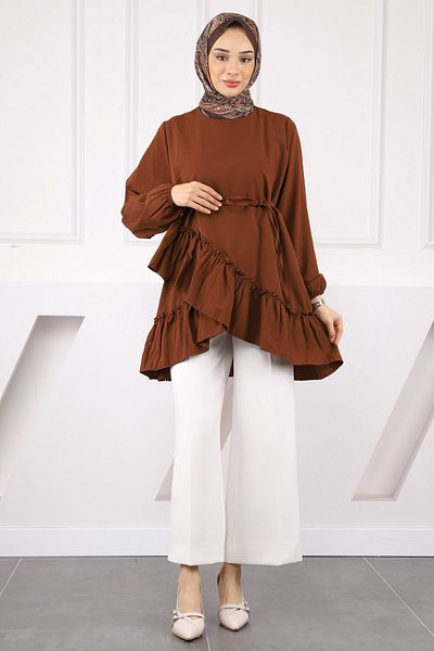 İmajButik Brown Skirt Layered Ruffle Tunic