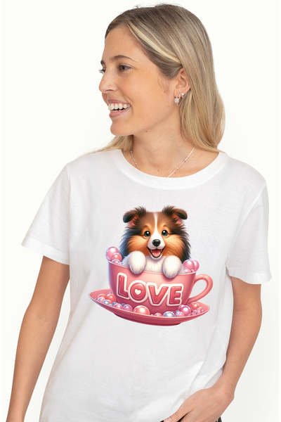 StoryGift Romania Tricou Femei cu un catel care sta intr-o ceasca, ilustratie...