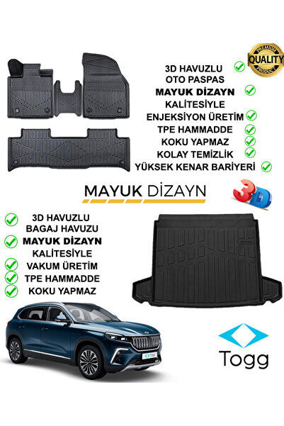 Mayuk Dizayn Togg T10x 3D Premium Paspas Ve 3d Kulaklı Bagaj Havuzu -MAYUK Dİ...