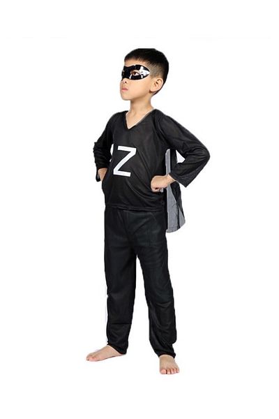 zola Costum Zorro pentru copii, camasa/pantalon/masca, negru, marimea S, 95-110 cm
