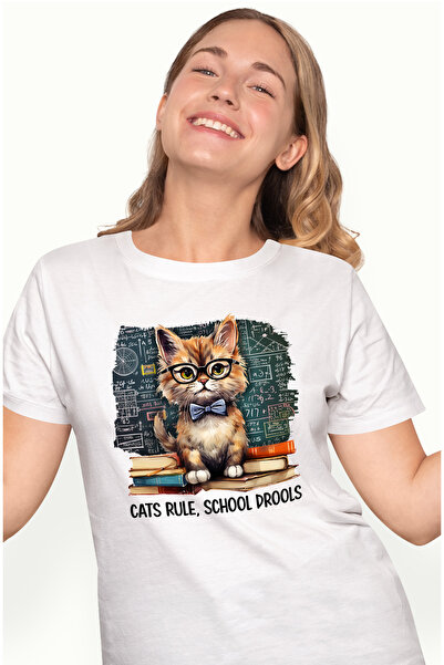 StoryGift Romania Tricou Femei cu o pisicuta cu ochelari care are niste carti...